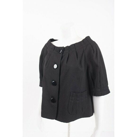 Worth Womens Textured Blazer Jacket Sz 14 Short Sleeved Black Button Front - Picture 2 of 6